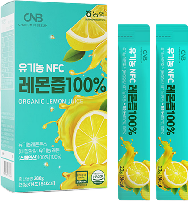 채움앤비움 유기농 NFC 레몬즙 100% 스틱 원액, 280g, 1박스