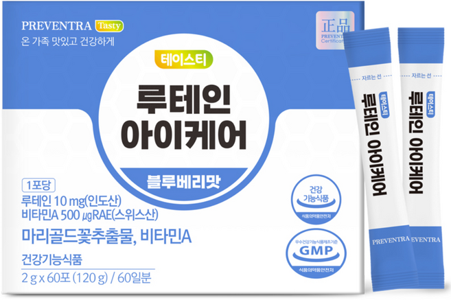 (핫딜/유통기한 27.01.20) 프리벤트라 테이스티 루테인 아이케어 2개월분 / 60포 대용량 맛있는 눈영양제 어린이 키즈 청소년, 120g, 1개