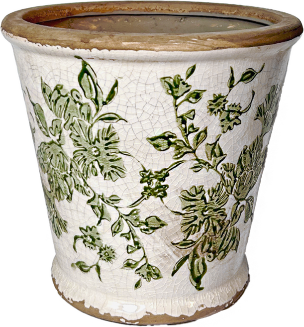 일일미학 앤틱 패턴 빈티지 도자기 토분 화분 벨팟, 그린, 1개