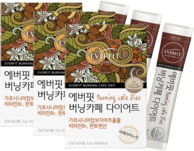 내츄럴플러스 에버핏 버닝카페 다이어트 커피 30p, 90g, 3개