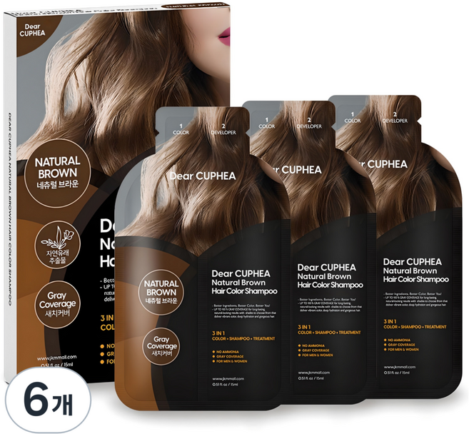디어쿠페아 헤어 컬러 샴푸 3회분 염모제, 네츄럴 브라운, 6개