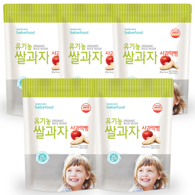 베베푸드 유기농 쌀과자 떡뻥, 사과, 20g, 5개
