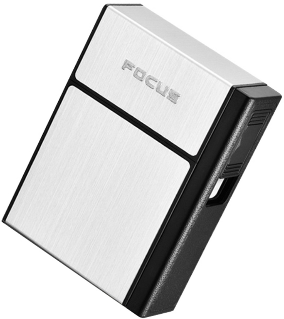 FOCUS 二合一充電菸盒打火機, 1個, 原裝彩盒＋充電線（銀色款）