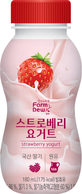 팜듀 요거트 180ml * 14개 스트로베리요거트 1등급 원유 설탕없는 발효유 참선진녹즙 진천지사, 20개