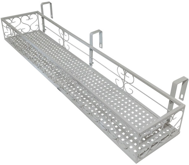 MK 베란다 화분걸이대 일반 난간용 (직각 100 X 20cm) 고리3개형, 화이트, 1단