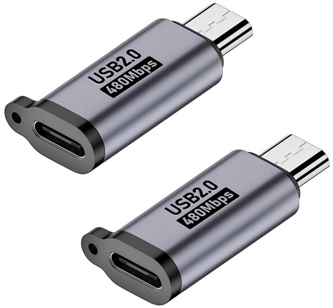 C to 마이크로5핀 젠더 2개 알로이합금 컨버터 커넥터 급속충전 지원 구형 모바일 기기 스마트폰 데이터 전송 급속충전 지원, 1개, 26mm