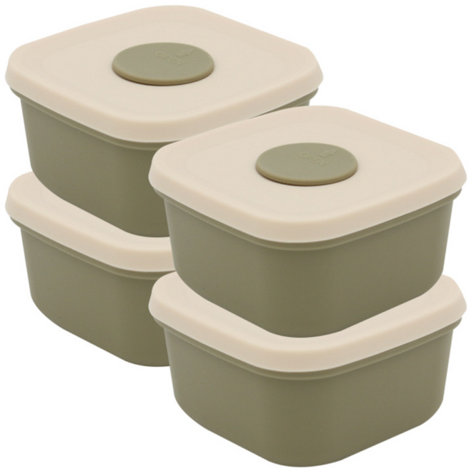 네오실리 라이스실리팩 국산 프리미엄 실리콘 냉동밥용기, 200ml 올리브그린, 4개