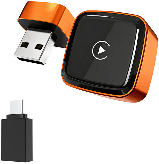 에브리핏 차량용 초슬림 미니 2IN1무선 카플레이 안드로이드 오토 호환 어댑터, 오렌지, CA-29