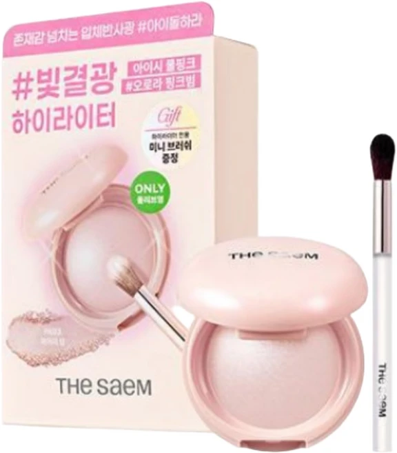 NEW 선렁칭 컬러 기획 [본사 출고 정품] 블리상점 더샘 글램 퍼펙션 베이크드 하이라이터 + 브러쉬 증정! 4Color 택1, 1개, [브러쉬 기획] PK03 페어리 빔 - 쿠팡