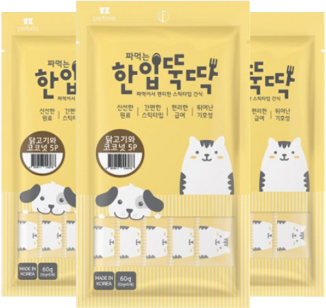 한입뚝딱 짜먹는 반려동물 간식 5p, 혼합맛(닭고기/코코넛), 60g, 3개