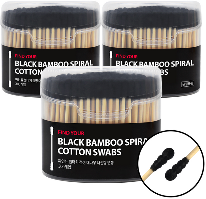 파인듀 원터치 대나무 블랙 면봉, 300개입, 3개
