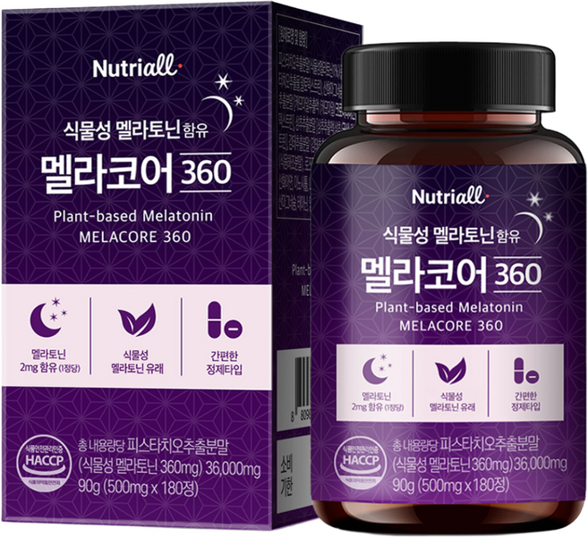 뉴트리올 식물성 멜라토닌 함유 멜라코어 360 90g, 1개, 180정