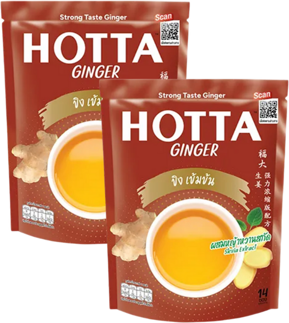 HOTTA 스트롱 생강차 강한맛 특가딜 태국 핫타 홋타 분말형, 2개, 14개입, 9g