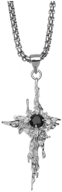 LOVFAS s925 순은 유체 십자가 롱 목걸이 조절 가능 남성용 은목걸이