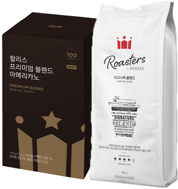 [할리스] 프리미엄 블렌드 아메리카노 100T + 원두 시그니처블렌드 500g