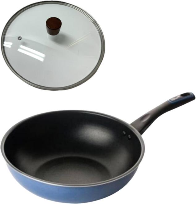 도루코 퓨어라이트 애쉬블루 2종 프라이팬 세트 (궁 28+뚜껑)코팅후라이팬/가성비 웍 인덕션사용불가, 1세트, 궁중팬28cm + 유리뚜껑