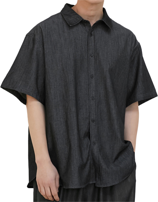 M~6XL 바이모노 이지케어 텐셀 데님 반팔 공기 셔츠 구김없는 빅사이즈 남자 남성 세미 오버핏 와이셔츠 진청 흑청 M L XL 2XL 3XL 4XL 5XL 6XL