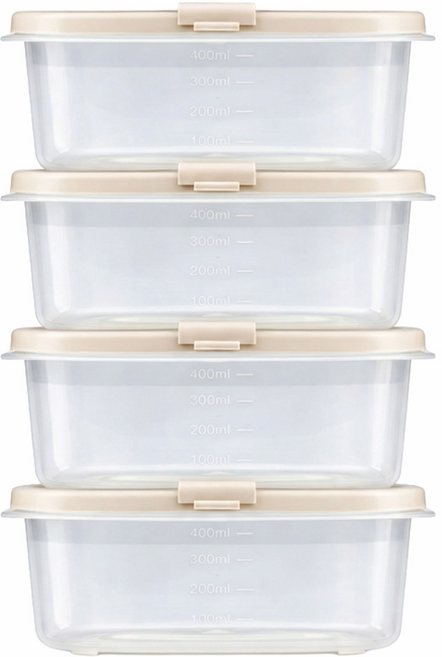 DAMDA 담다톡 전자레인지 밀폐용기 세트 냉동밥 용기, 직사각 450ml*4p, 1세트