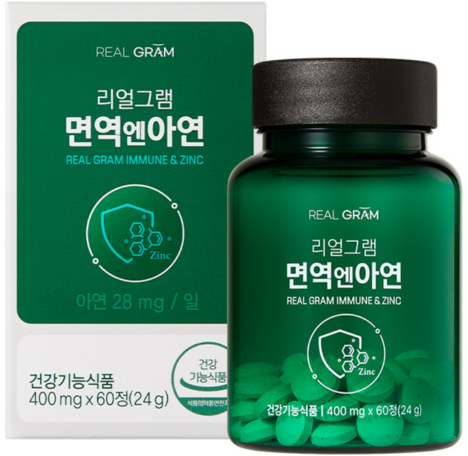 리얼그램 면역엔아연 글루콘산아연 아연단일 고함량 28mg 면역력 건강기능식품, 60정, 1개