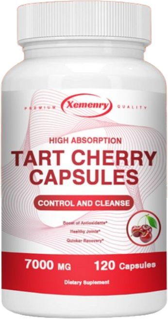타트 체리 캡슐 7000mg 천연 해독 항산화 효과 120개 채식 캡슐 비유전자변형, 2개, 60정