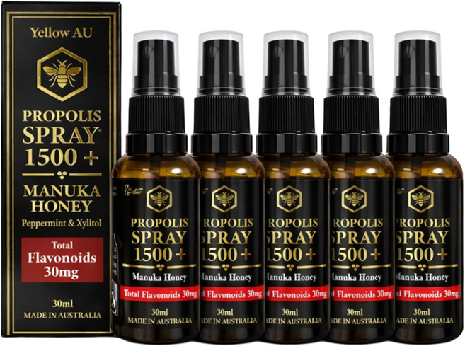 [고함량 프리미엄] Yellow AU 호주산 마누카꿀 프로폴리스 스프레이 1500+ 플라보노이드 30mg, 5개, 30ml