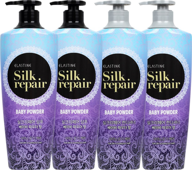 엘라스틴 실크리페어 베이비파우더 550mlX2개(샴푸1+컨디셔너1) 2개, 2세트