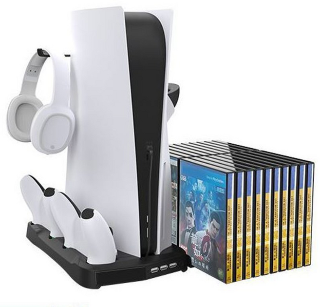 PS5 다기능 충전 쿨링거치대 스탠드 광학 드라이브버전 디지털 버전 공용 저소음, 블랙, KJH-P5-025 충전 스탠드 거치대, 1개