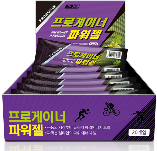 프로게이너 파워젤 청포도맛 에너지보충 스포즈젤, 40g, 20개