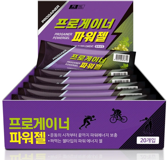 프로게이너 파워젤 청포도맛 에너지보충 스포즈젤, 40g, 20개 - 쿠팡