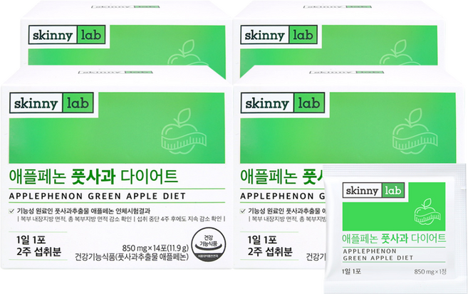 스키니랩 애플페논 풋사과 다이어트 14포(2주분) 체지방감소 폴리페놀, 11.9g, 4개
