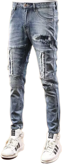 남성 청바지 스판 슬림핏 찢 패치 워싱 스판 봄 가을 긴바지 비보뉴