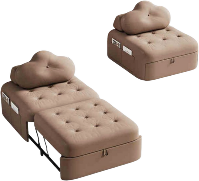 루비스 럭셔리 라운지 호텔 소파 침대 소파베드 싱글침대 간이 접는 1인침대 접이식 라텍스 인테리어 쇼파 거실 침실 그린 화이트 의자, 나파시가죽 브라운