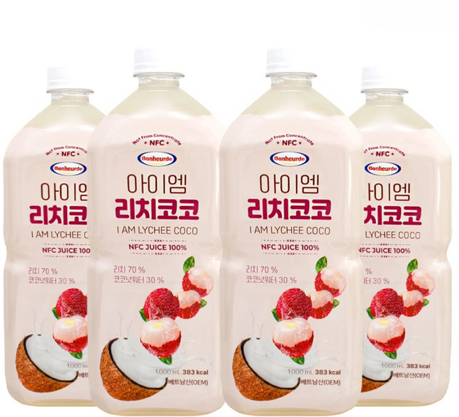 보넬드 아이엠 리치코코 NFC 착즙주스, 4개, 1L