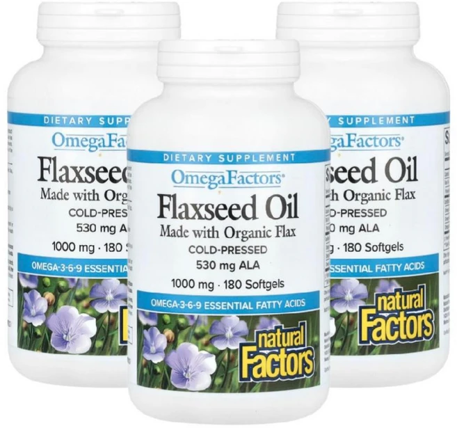 Natural Factors 내추럴 팩터스 아마씨 오일 1000mg Flaxseed Oil, 180정, 3개 - 쿠팡