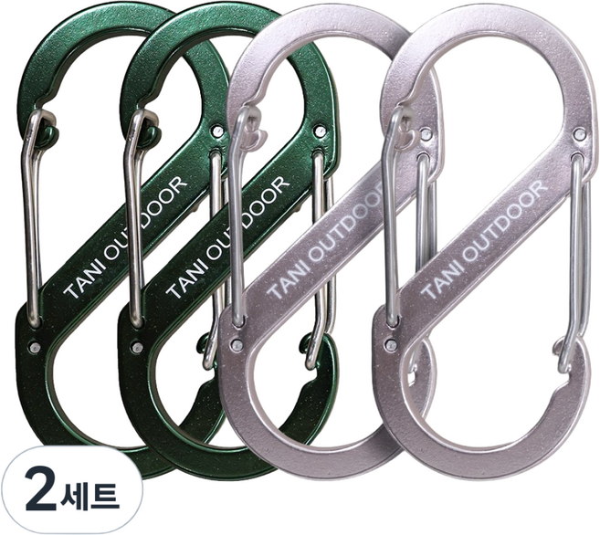 카라비너 대형 중형 소형 D형 S형 고강도 캠핑 비너 차박 타프 텐트 키링, 2세트, 1단, 09_S형 8cm(그린2+핑크2)