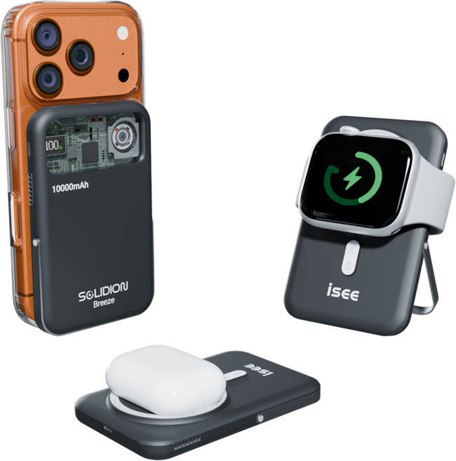 아이시 솔리디온 브리즈 준고체 보조배터리 10000mAh 맥세이프 쿨링 CCC 인증 3in1 냉각 15W 무선충전 22.5W 고속충전 애플워치 갤럭시워치, 블랙