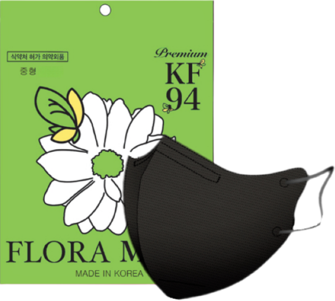 플로라 KF94 국산 새부리형 컬러 마스크, 블랙, 10개, 10매입