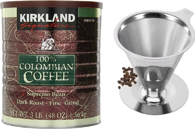[주부나라] 코스트코 커클랜드 시그니처 100% 콜롬비아 커피 + 스텐 드리퍼 세트 <<<장기 보관 없이 최신 입고 상품만 발송합니다>>>, 1개, 1.36kg, 커피메이커