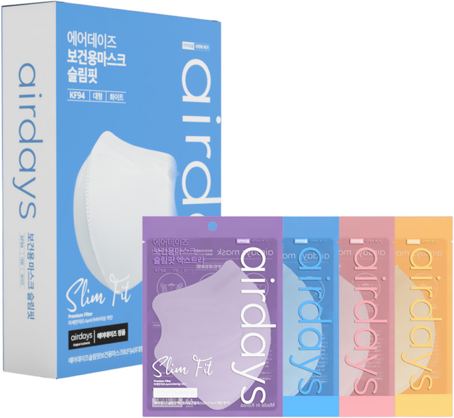 [50매] 에어데이즈 슬림핏 KF94 마스크 얇은 여름용 여름마스크, 슬림핏_대형엑스트라_화이트(50매)