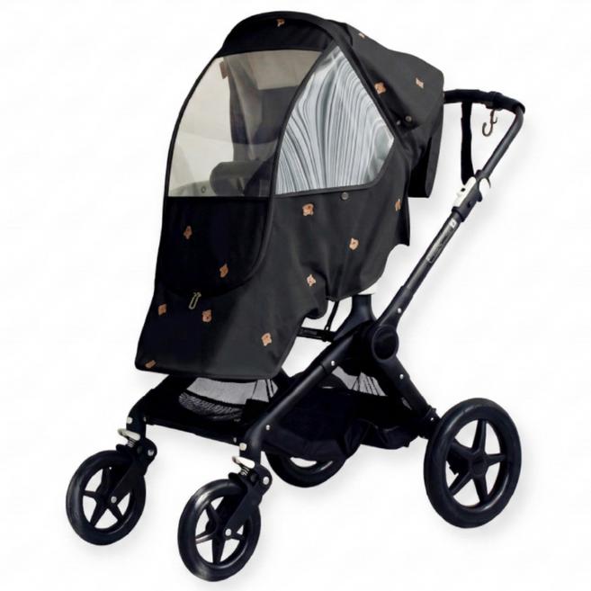 맘노코 자수 방풍커버 유모차커버 유아차커버, 블랙, 1개, 쿼카 자수