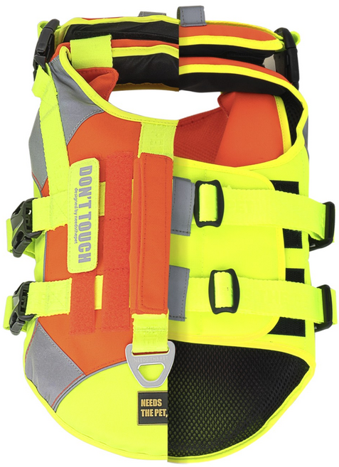 니즈더펫 강아지 인터라켄 구명조끼, 네온옐로우 + 오렌지, 1개