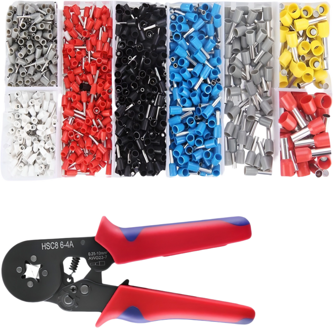 JEKYU 펜홀단자1200pcs 압착기1개 페룰 펜홀 페놀 ferrule 핀 단자 커넥터 터미널 디오일렉 크림프 배선 전선 연결, 1개