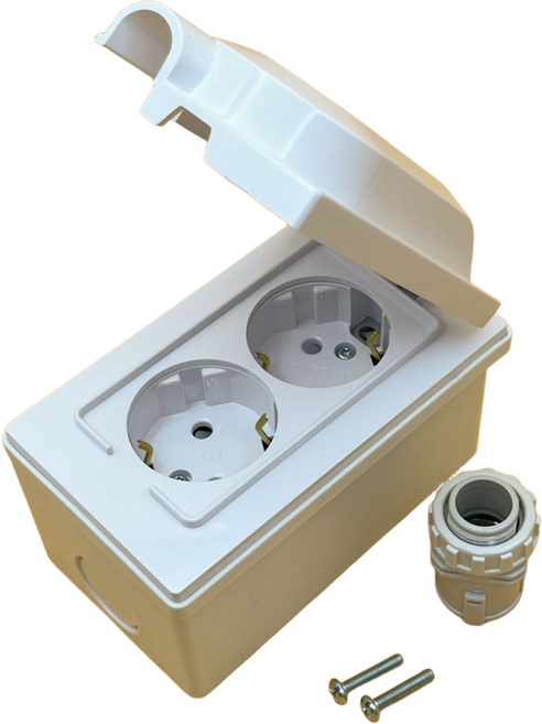 일신 방우 세로 2구 콘센트 조립용 간편 세트(콘센트+PVC노출박스+이도피스+SFPK커넥터), 1개