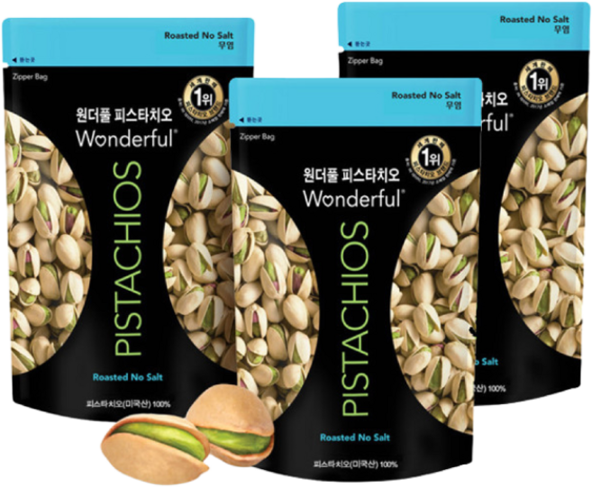 원더풀 피스타치오300g 3봉(무염 가염 택1) 맥주안주 와인안주 캠핑, 300g, 3개