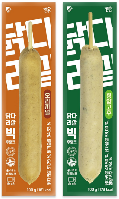 뺀닭 닭다리살 닭가슴살 빅 후랑크 소세지 2종 혼합 세트, 20개, 100g