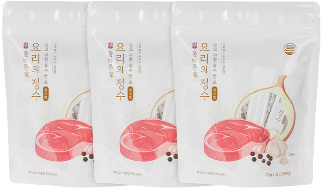 올바른가 요리의정수 스틱 분말육수 소고기 한우맛 20개입 1팩, 3개, 70g