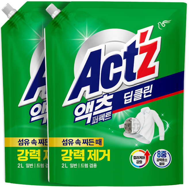 액츠 퍼펙트 딥클린 액상세제 리필, 2L, 2개
