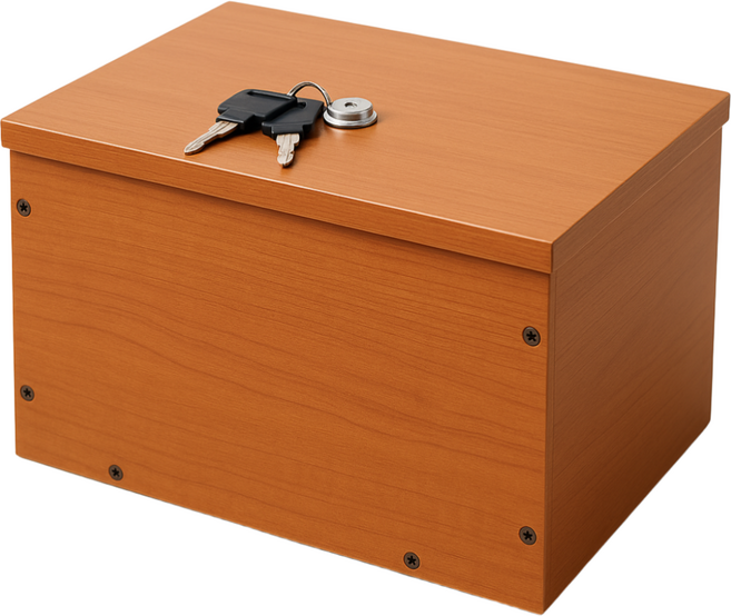 잠금형 원목 당직함 열쇠 포함 문서 서류 보관함, 브라운