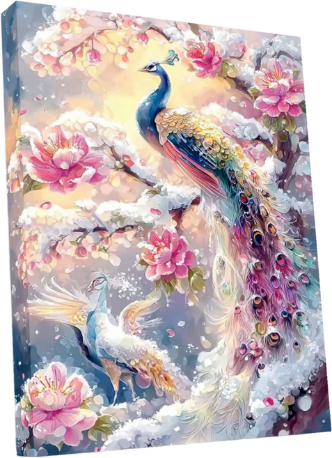 뉴타임즈 보석 비즈 십자수 보석십자수 액자형 3D 40x50 캔버스형 비즈 비즈공예 세트 십자수 액자 포함 거실 장식 특별한 선물 수공예 애호가 동식물 DIY 다이아몬드 모자이크., 1세트, 꽃밭 속의 공작 00170