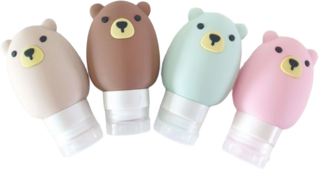 이루다 실리콘 공병 수영장 여행 찜질방 목욕 딱 좋은 사이즈 샘방지 뚜껑 70ML 4개세트, 1세트, 곰돌이공병 4개